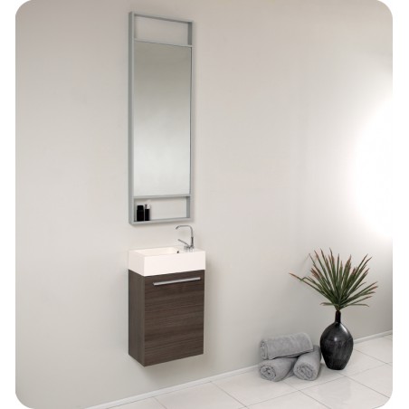 Fresca Pulito Small Gray Oak Modern Bathroom Vanity w/ Tall Mirror