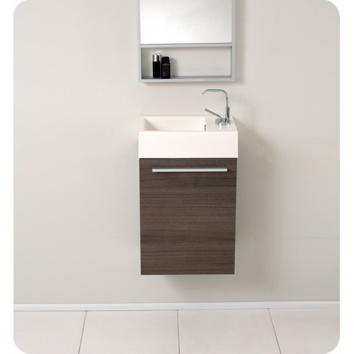 Fresca Pulito Small Gray Oak Modern Bathroom Vanity w/ Tall Mirror