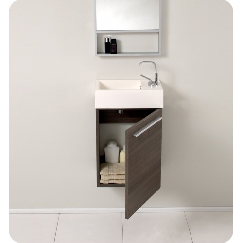 Fresca Pulito Small Gray Oak Modern Bathroom Vanity w/ Tall Mirror