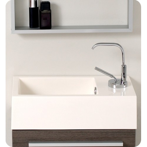 Fresca Pulito Small Gray Oak Modern Bathroom Vanity w/ Tall Mirror