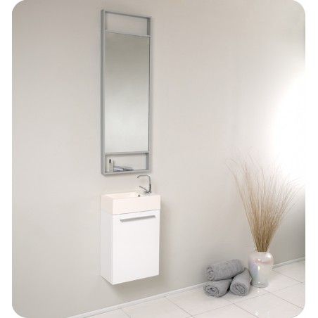 Fresca Pulito Small White Modern Bathroom Vanity w/ Tall Mirror