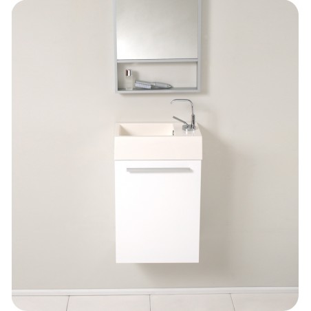 Fresca Pulito Small White Modern Bathroom Vanity w/ Tall Mirror