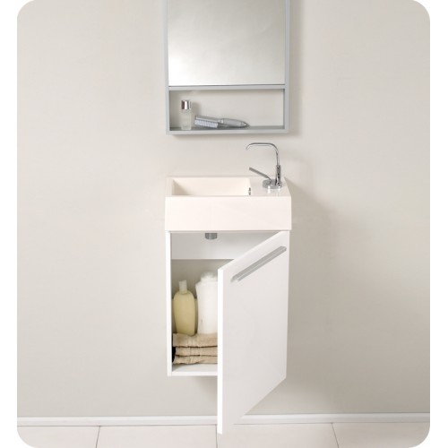 Fresca Pulito Small White Modern Bathroom Vanity w/ Tall Mirror