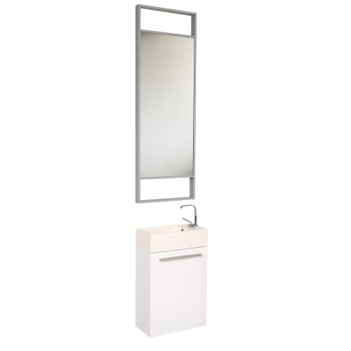 Fresca Pulito Small White Modern Bathroom Vanity w/ Tall Mirror