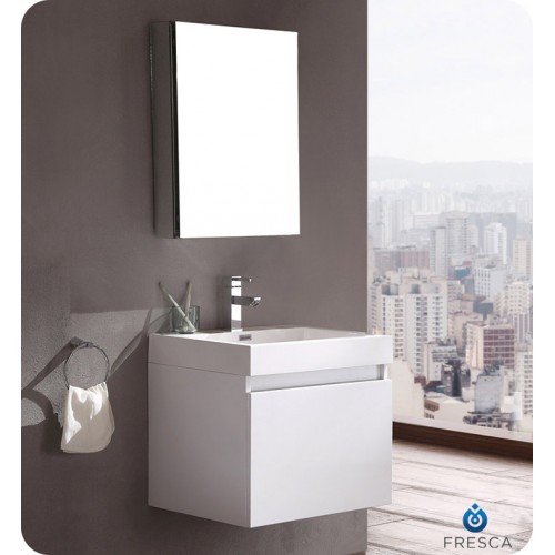 Fresca Nano White Modern Bathroom Vanity w/ Medicine Cabinet