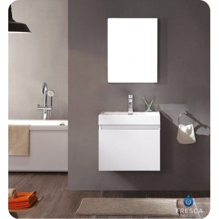 Fresca Nano White Modern Bathroom Vanity w/ Medicine Cabinet