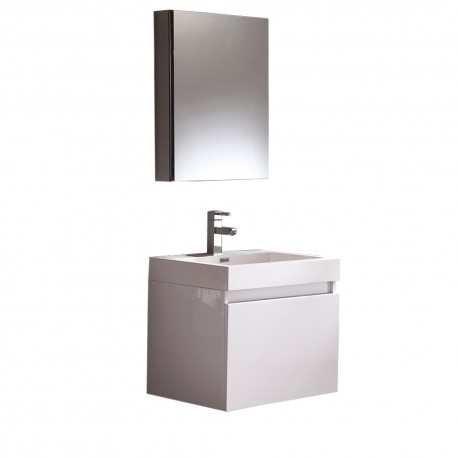 Fresca Nano White Modern Bathroom Vanity w/ Medicine Cabinet