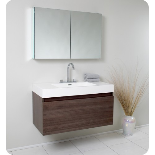 Fresca Mezzo Gray Oak Modern Bathroom Vanity w/ Medicine Cabinet