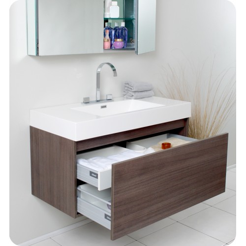 Fresca Mezzo Gray Oak Modern Bathroom Vanity w/ Medicine Cabinet