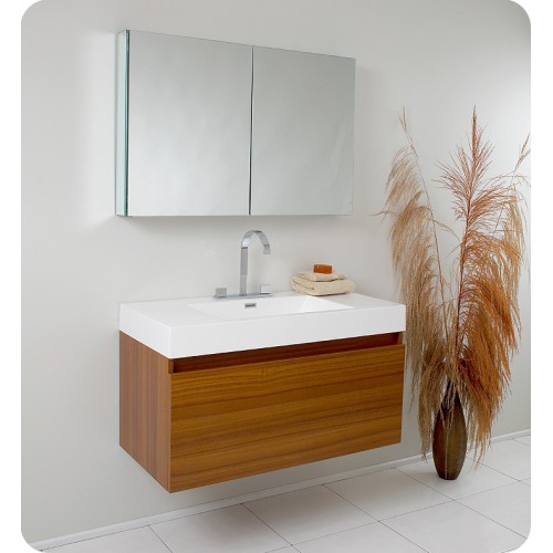 Fresca Mezzo Teak Modern Bathroom Vanity w/ Medicine Cabinet