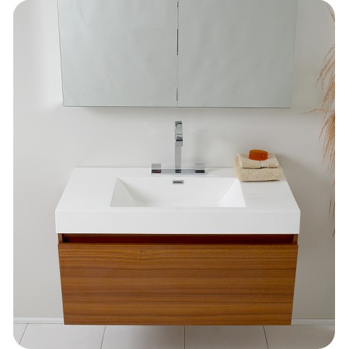 Fresca Mezzo Teak Modern Bathroom Vanity w/ Medicine Cabinet