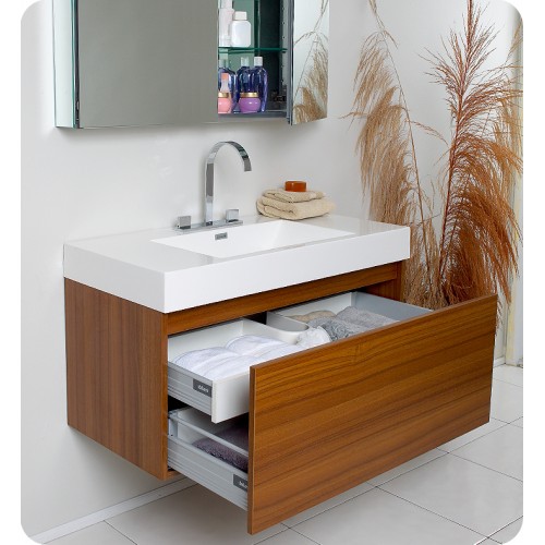 Fresca Mezzo Teak Modern Bathroom Vanity w/ Medicine Cabinet