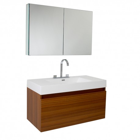 Fresca Mezzo Teak Modern Bathroom Vanity w/ Medicine Cabinet