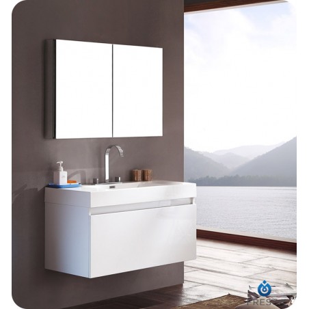 Fresca Mezzo White Modern Bathroom Vanity w/ Medicine Cabinet