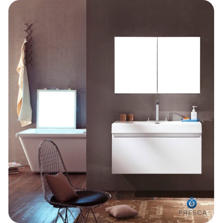 Fresca Mezzo White Modern Bathroom Vanity w/ Medicine Cabinet