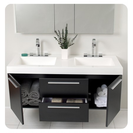 Fresca Opulento Black Modern Double Sink Bathroom Vanity w/ Medicine Cabinet