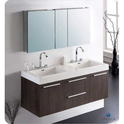 Fresca Opulento Gray Oak Modern Double Sink Bathroom Vanity w/ Medicine Cabinet