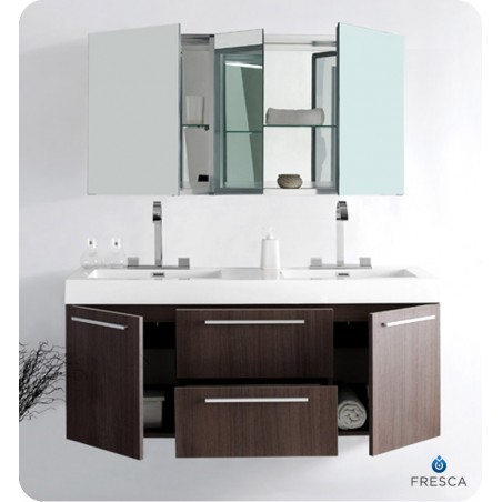 Fresca Opulento Gray Oak Modern Double Sink Bathroom Vanity w/ Medicine Cabinet