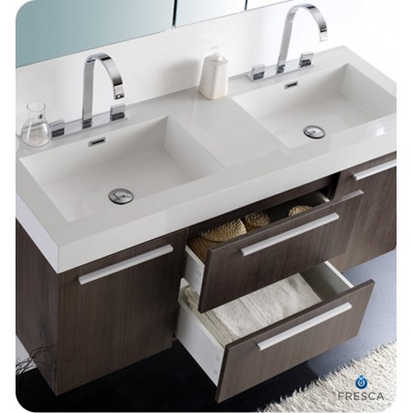 Fresca Opulento Gray Oak Modern Double Sink Bathroom Vanity w/ Medicine Cabinet