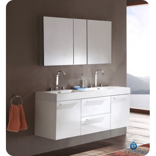 Fresca Opulento White Modern Double Sink Bathroom Vanity w/ Medicine Cabinet