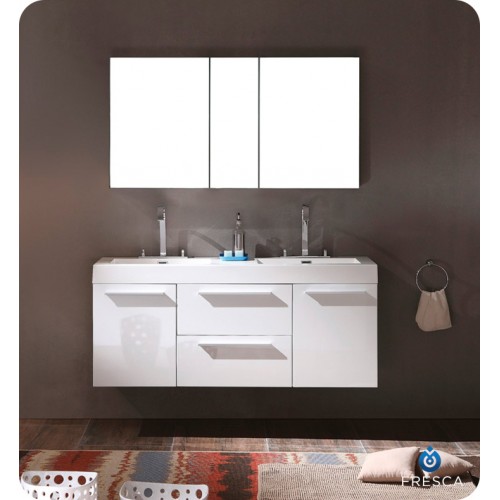 Fresca Opulento White Modern Double Sink Bathroom Vanity w/ Medicine Cabinet