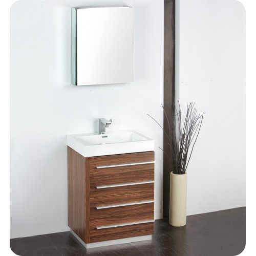 Fresca Livello 24" Walnut Modern Bathroom Vanity w/ Medicine Cabinet