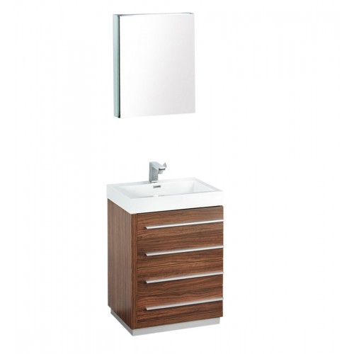 Fresca Livello 24" Walnut Modern Bathroom Vanity w/ Medicine Cabinet