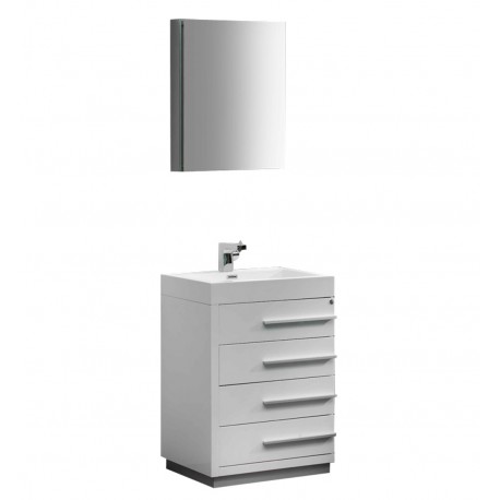 Fresca Livello 24" White Modern Bathroom Vanity w/ Medicine Cabinet