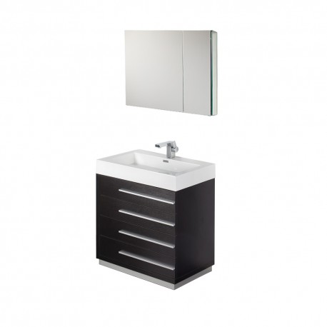 Fresca Livello 30" Black Modern Bathroom Vanity w/ Medicine Cabinet