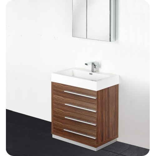 Fresca Livello 30" Walnut Modern Bathroom Vanity w/ Medicine Cabinet