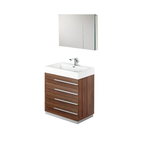 Fresca Livello 30" Walnut Modern Bathroom Vanity w/ Medicine Cabinet