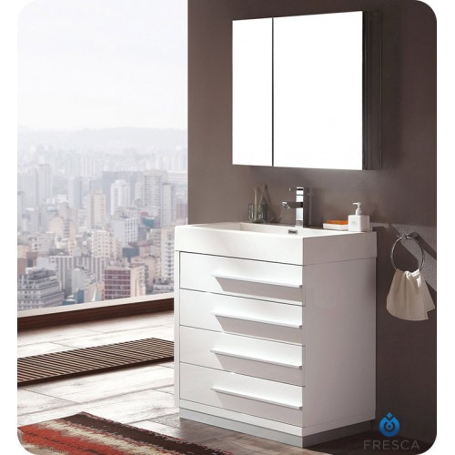 Fresca Livello 30" White Modern Bathroom Vanity w/ Medicine Cabinet