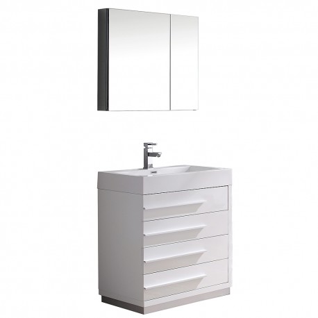 Fresca Livello 30" White Modern Bathroom Vanity w/ Medicine Cabinet