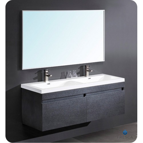 Fresca Largo Black Modern Bathroom Vanity w/ Wavy Double Sinks