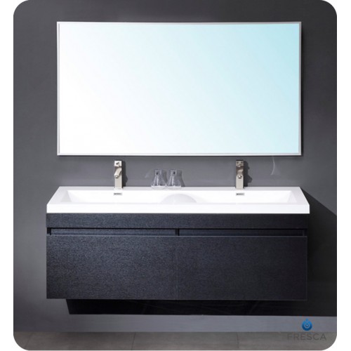 Fresca Largo Black Modern Bathroom Vanity w/ Wavy Double Sinks