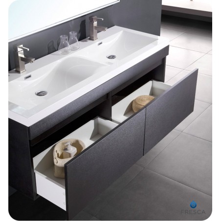 Fresca Largo Black Modern Bathroom Vanity w/ Wavy Double Sinks