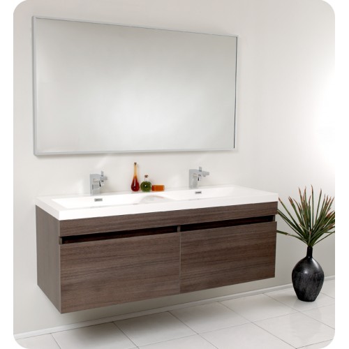 Fresca Largo Gray Oak Modern Bathroom Vanity w/ Wavy Double Sinks