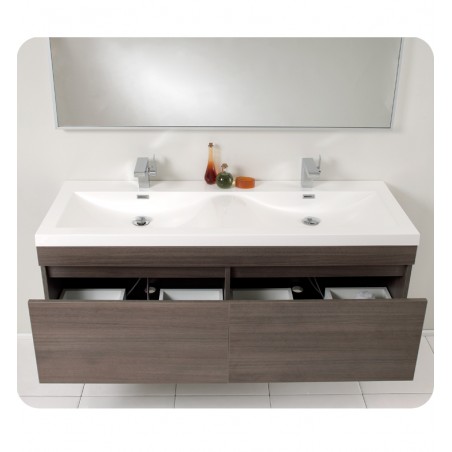 Fresca Largo Gray Oak Modern Bathroom Vanity w/ Wavy Double Sinks