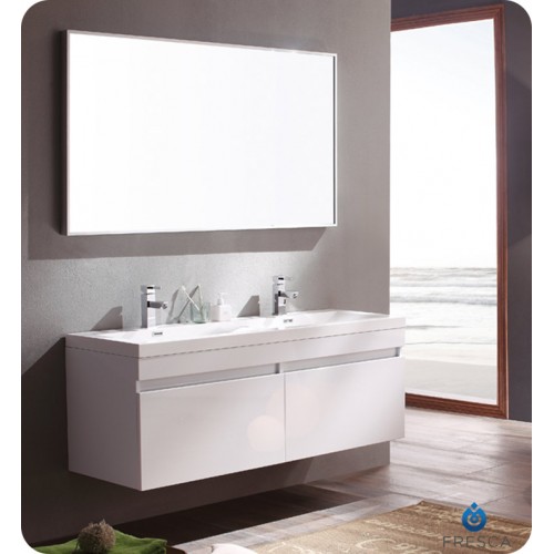 Fresca Largo White Modern Bathroom Vanity w/ Wavy Double Sinks