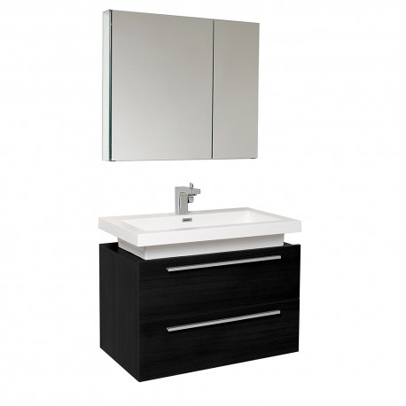 Fresca Medio Black Modern Bathroom Vanity w/ Medicine Cabinet