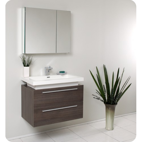 Fresca Medio Gray Oak Modern Bathroom Vanity w/ Medicine Cabinet