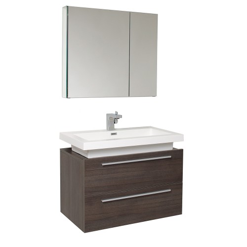 Fresca Medio Gray Oak Modern Bathroom Vanity w/ Medicine Cabinet