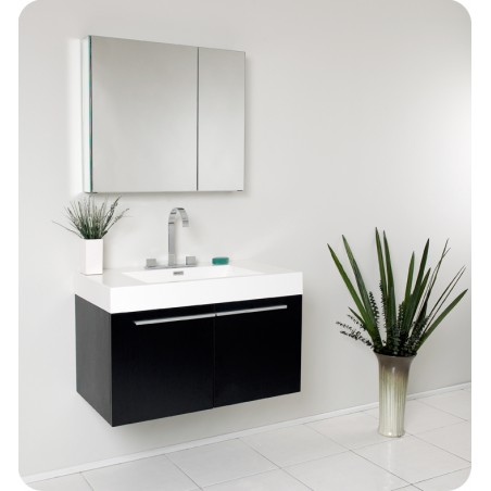 Fresca Vista Black Modern Bathroom Vanity w/ Medicine Cabinet
