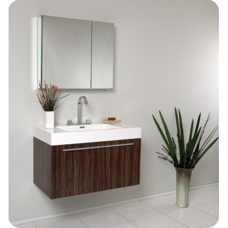 Fresca Vista Walnut Modern Bathroom Vanity w/ Medicine Cabinet