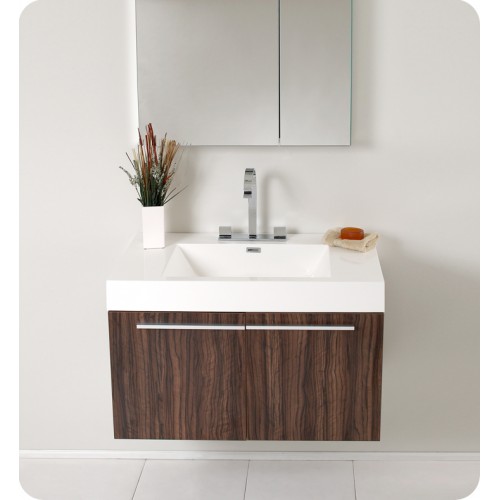 Fresca Vista Walnut Modern Bathroom Vanity w/ Medicine Cabinet