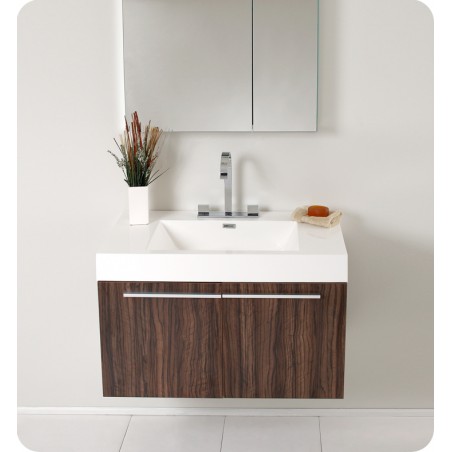 Fresca Vista Walnut Modern Bathroom Vanity w/ Medicine Cabinet