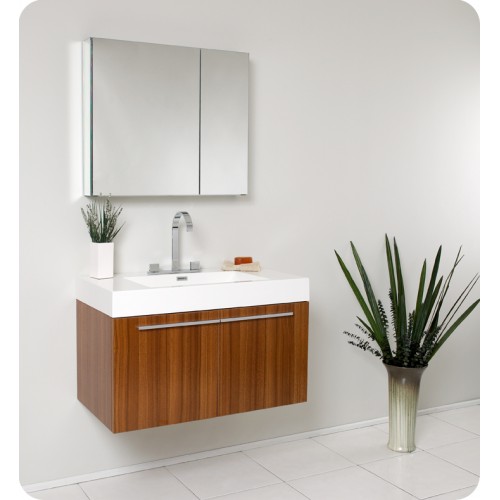 Fresca Vista Teak Modern Bathroom Vanity w/ Medicine Cabinet