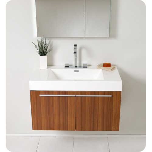 Fresca Vista Teak Modern Bathroom Vanity w/ Medicine Cabinet