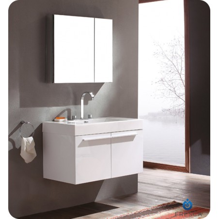 Fresca Vista White Modern Bathroom Vanity w/ Medicine Cabinet