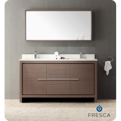 Fresca Allier 60" Gray Oak Modern Double Sink Bathroom Vanity w/ Mirror